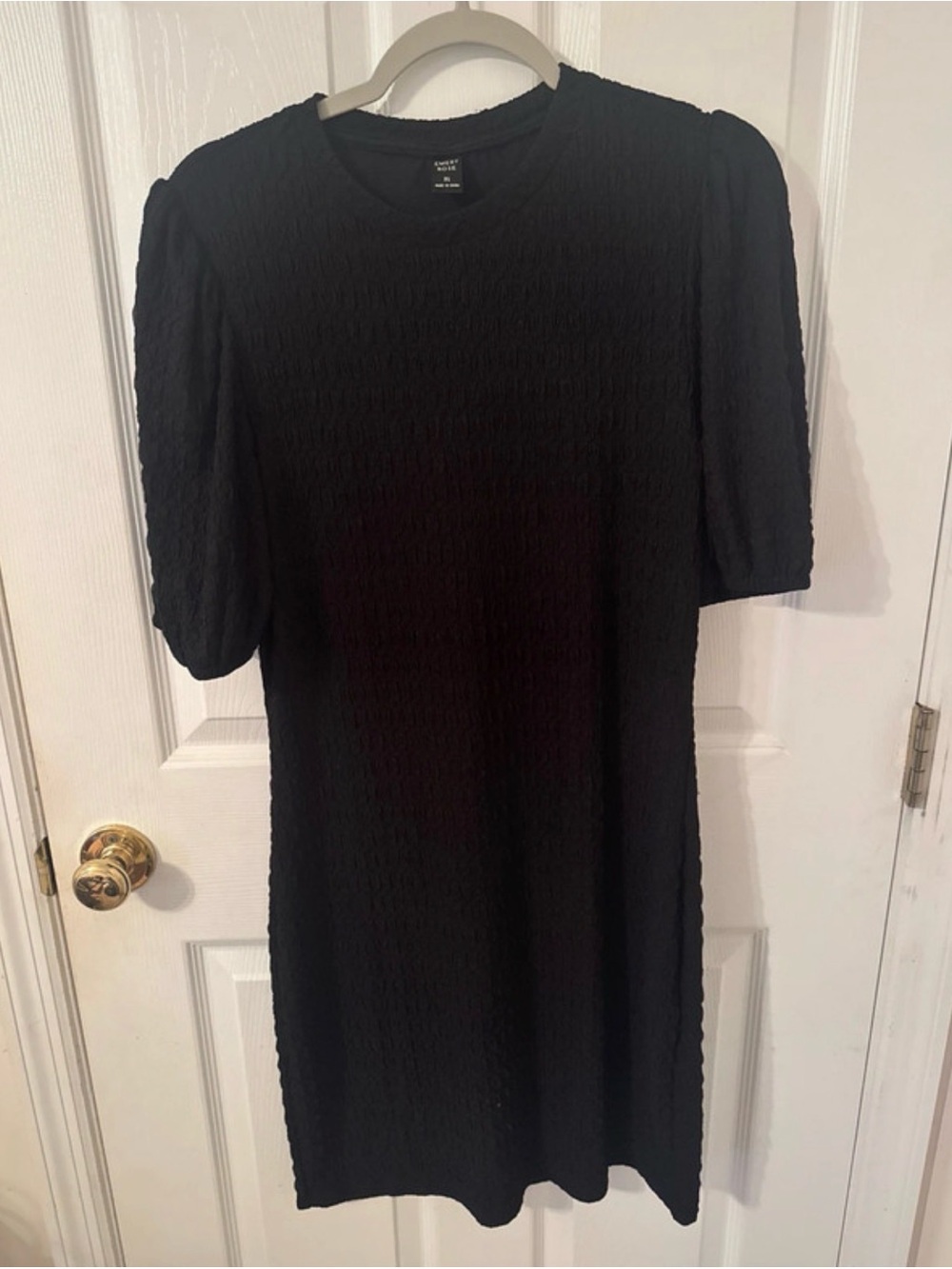 Women's Black Textured Short Sleeve Dress